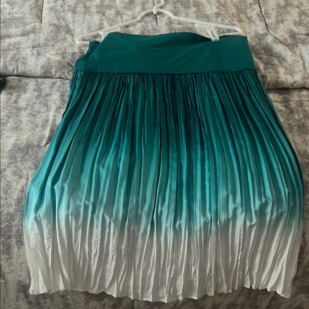 Ann Taylor Teal and White Pleated A-Line Skirt